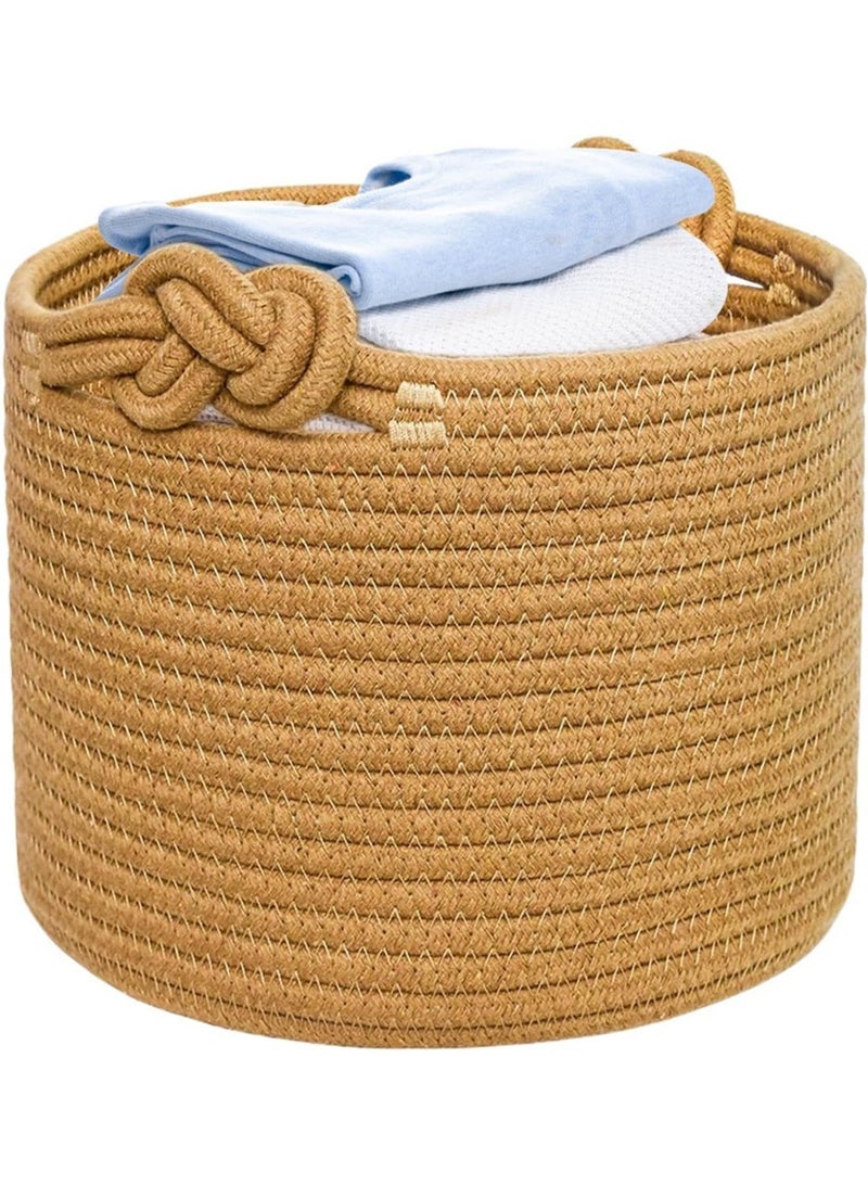 Bukela Braided Basket with Handles, Cotton Rope Baskets for Storing, with Twist Handles, Braided Rope Table Basket - Round Cotton Rope Toy Organizer for Dog Cat Toys - Image 1